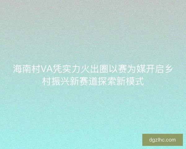 海南村VA凭实力火出圈以赛为媒开启乡村振兴新赛道探索新模式